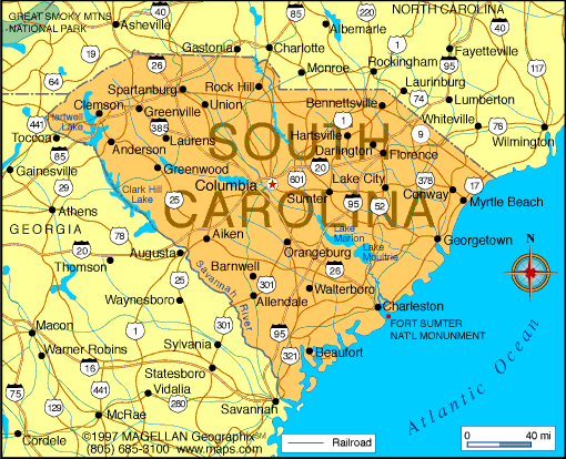 the state of south carolina highlighted on a map